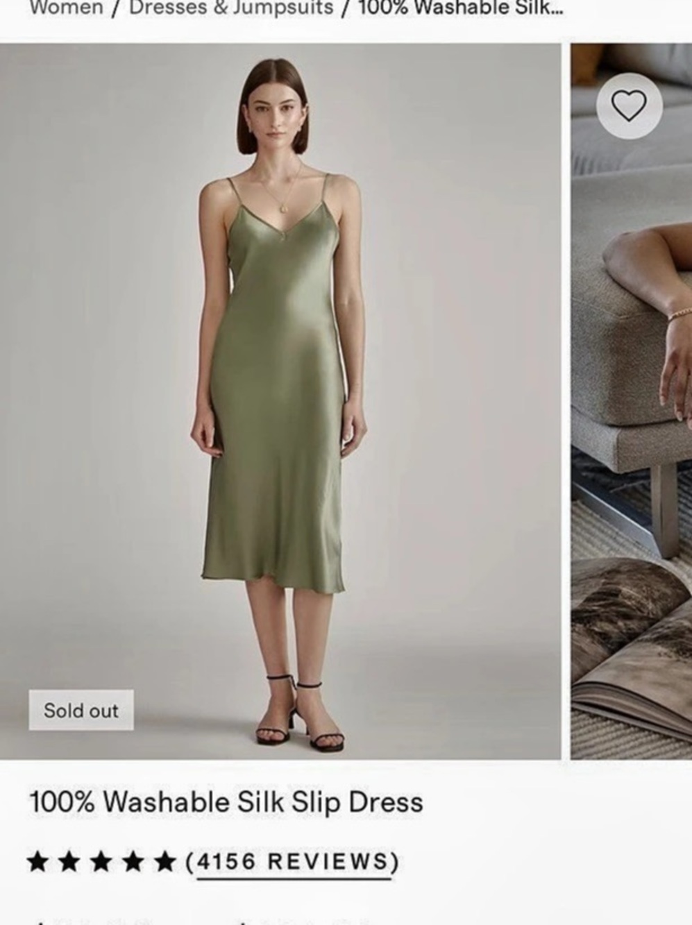 Quince 100% Washable Silk Slip Dress Sage Green Midi Slip Dress Size Medium